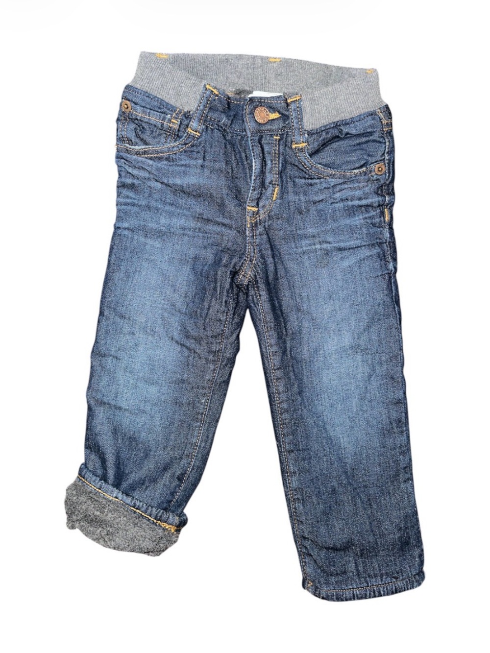 GAP Blue Fleece Lined Denim Jeans with Gray Stretch Waistband